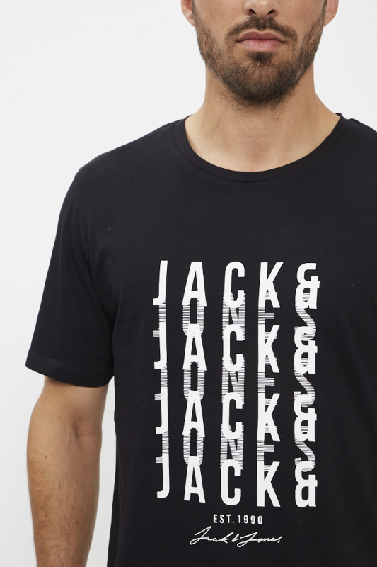T-shirt noir logo bicolore jack & jones col rond