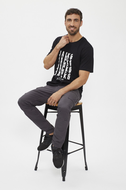 T-shirt noir logo bicolore jack & jones en coton