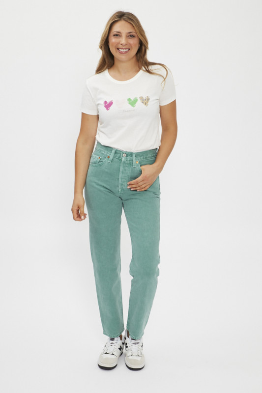 Jeans 501 droit cropped en coton vert femme levi's