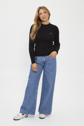 Pull côtelé ras du cou noir caviar