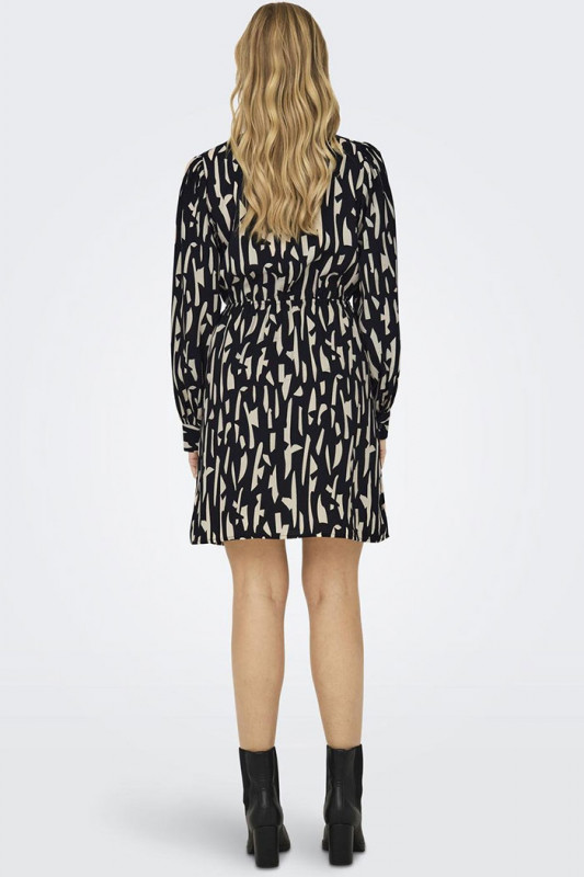 Robe noire et beige à motifs col V JDY