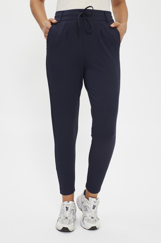 Pantalon regular ceinture élastiquée bleu nuit femme