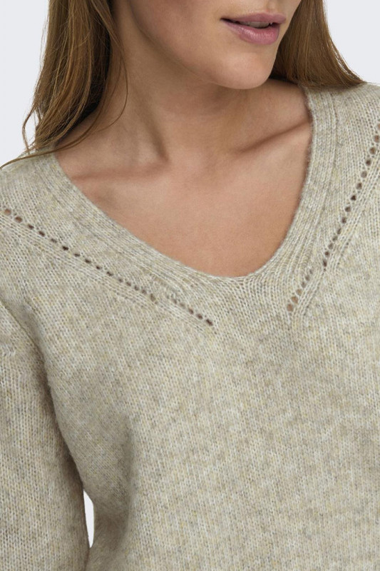 Pull col V beige clair femme marque Jacqueline de Yong