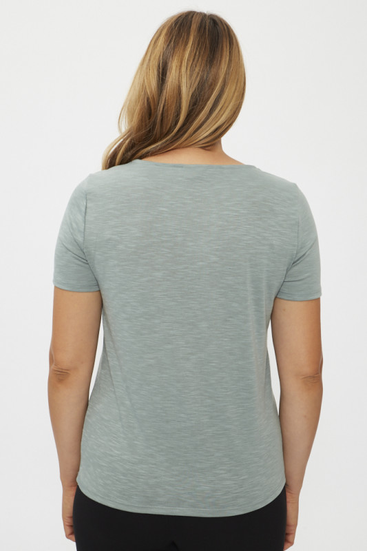 T-shirt vert col dentelle polyester et élasthanne