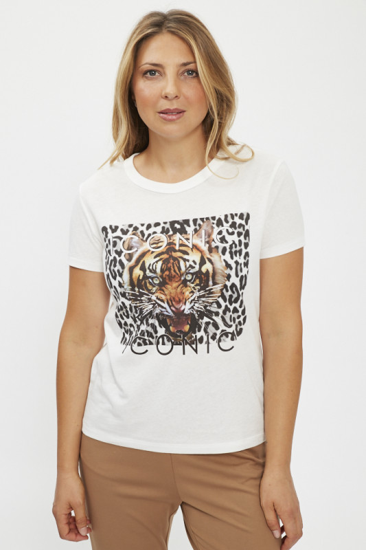 T-shirt blanc imprimé tête de tigre femme JDY