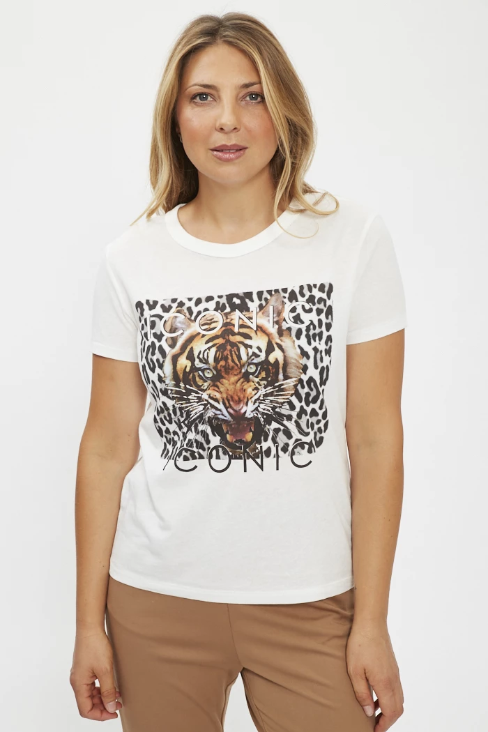 T-shirt blanc imprimé tête de tigre femme JDY Destock Jeans