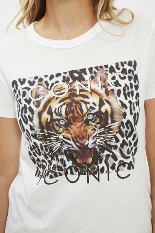 T-shirt blanc imprimé tête de tigre