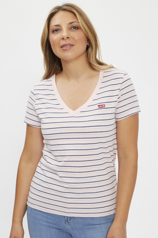 T-shirt Perfect rose à rayures bleu marine et blanche femme