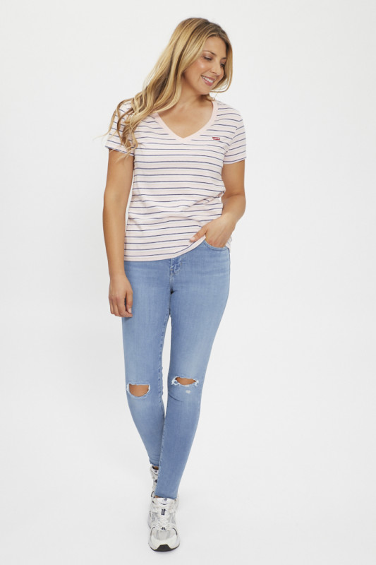 T-shirt Perfect rose à rayures bleu marine et blanche