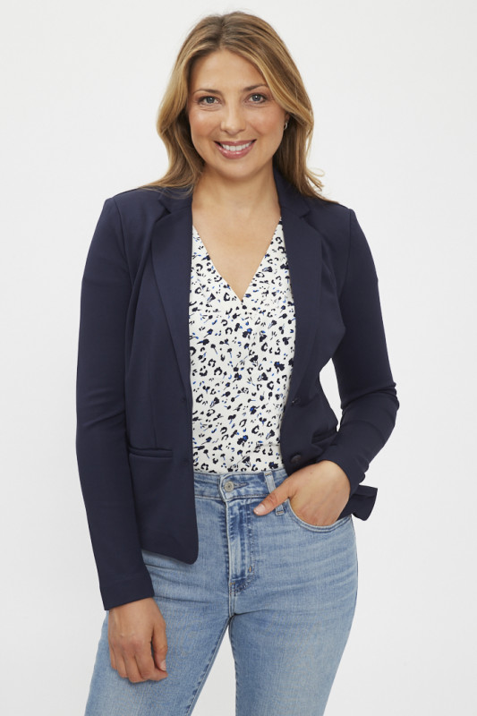 Veste blazer courte bleu marine femme