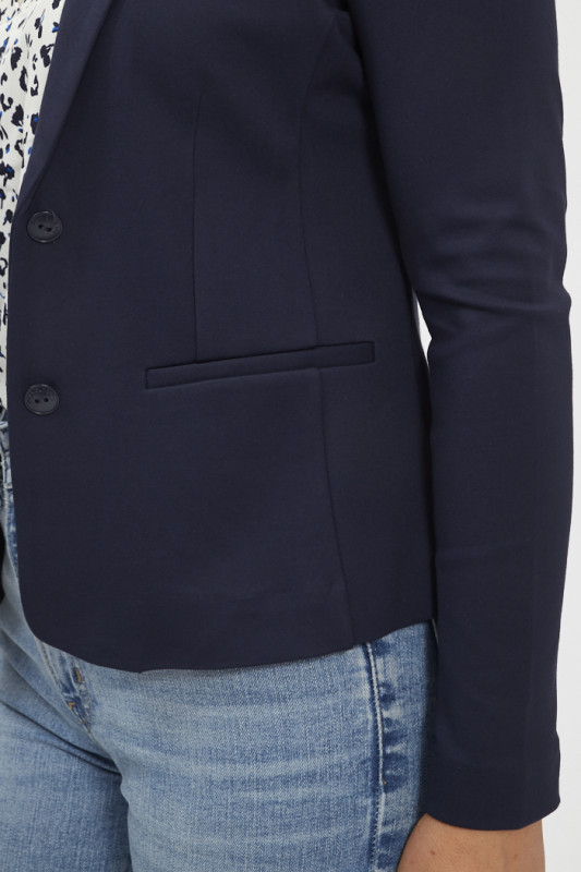 Veste blazer courte bleu marine col à revers