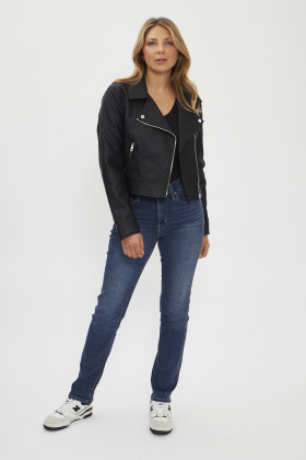 Veste Biker noir en simili cuir femme