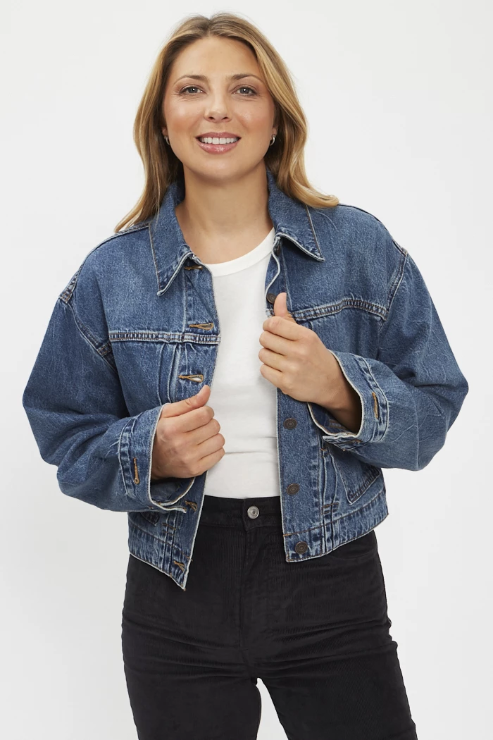Veste Jean Levi's Femme Bleu Denim - Motifs Métal - Taille S - Occasion Très Bon État