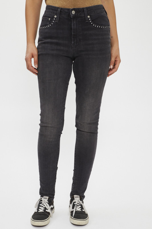 Jeans 721 taille haute skinny noir délavé femme