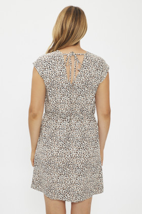 robe courte imprimé motifs beige blanc et noir Jacqueline de Yong
