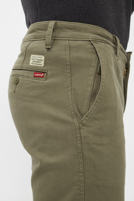 Pantalon Chino Bunker vert olive en coton mélangé