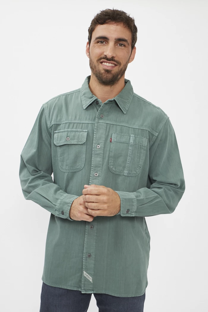 Chemise Homme Liberto Verte à Carreaux - Taille L - Coton - Occasion Très Bon État - Style Décontracté