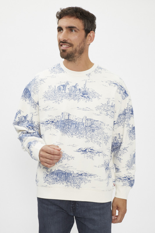 Sweat relaxed  graphic blanc et bleu homme