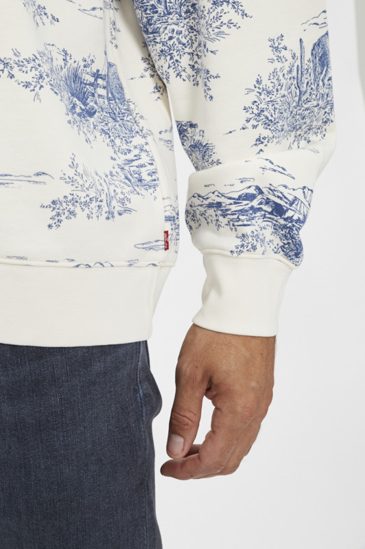 Sweat relaxed  graphic blanc et bleu en coton 