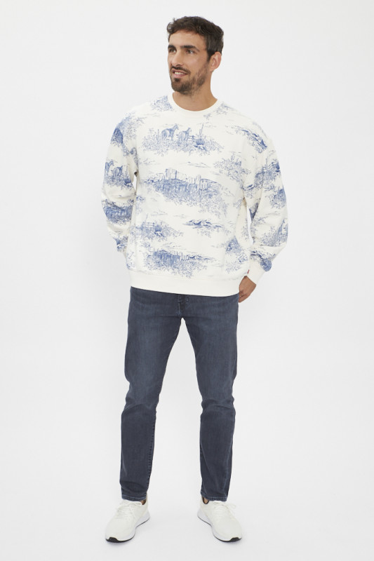 Sweat relaxed  graphic blanc et bleu