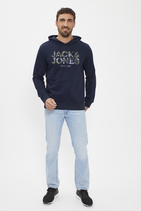 Hoodie bleu marine  à capuche coton mélangé jack & jones