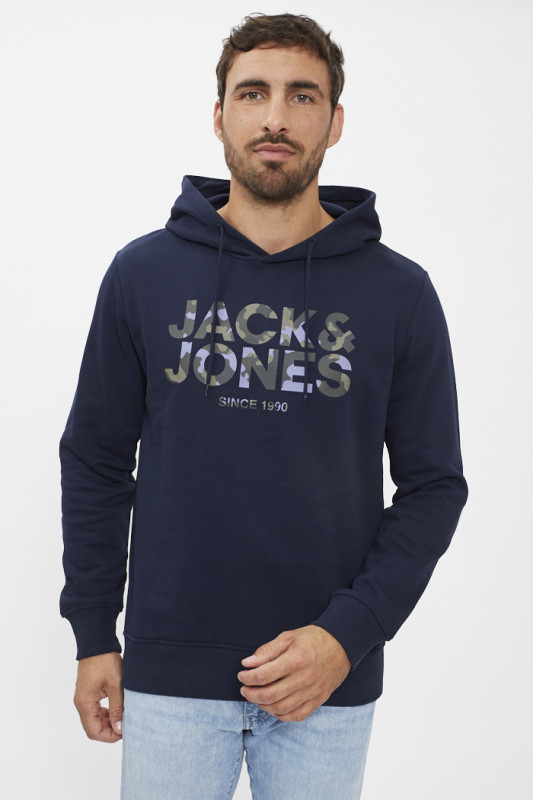 Hoodie bleu marine  à capuche coton mélangé manche longues