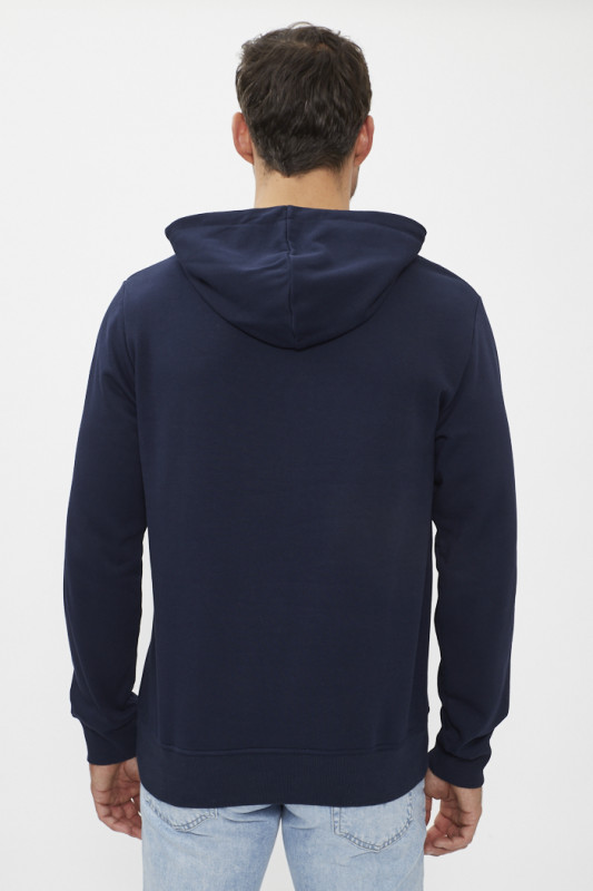 Hoodie bleu marine  à capuche coton mélangé