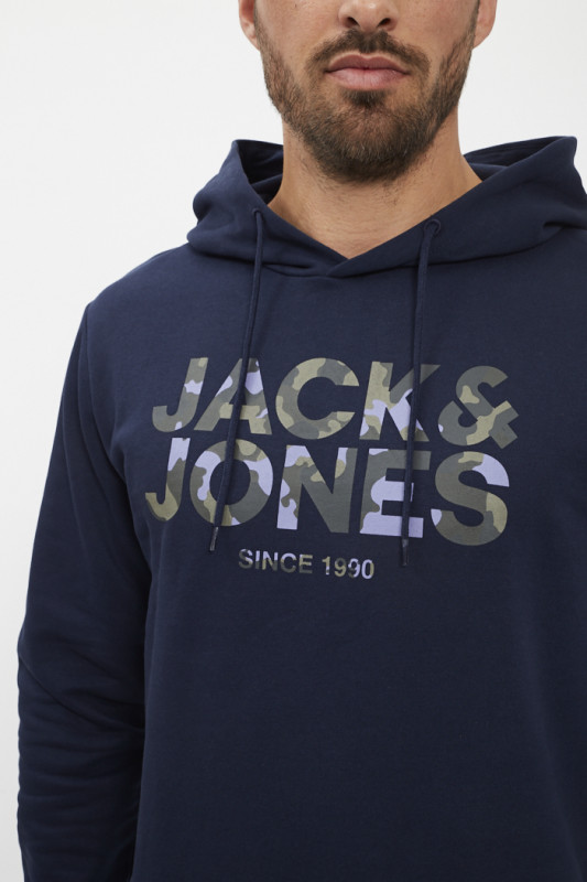 Hoodie bleu marine  à capuche coton mélangé homme