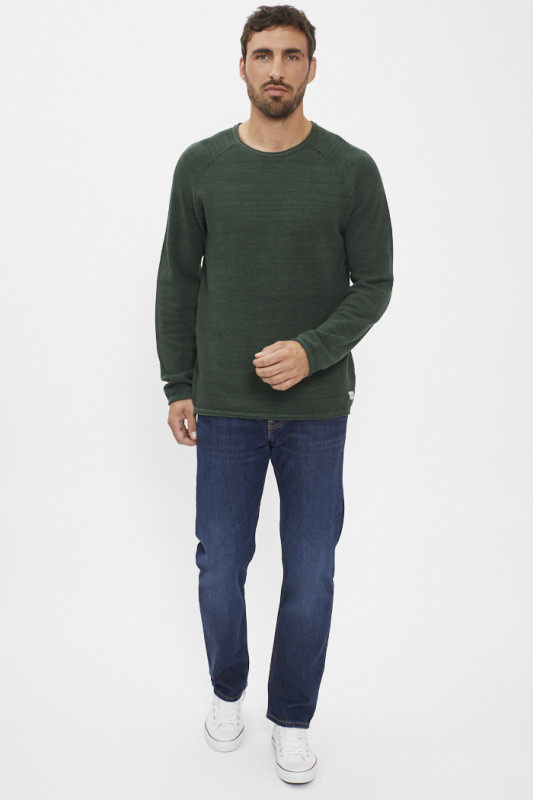 Pull tricoté col rond vert foncé homme