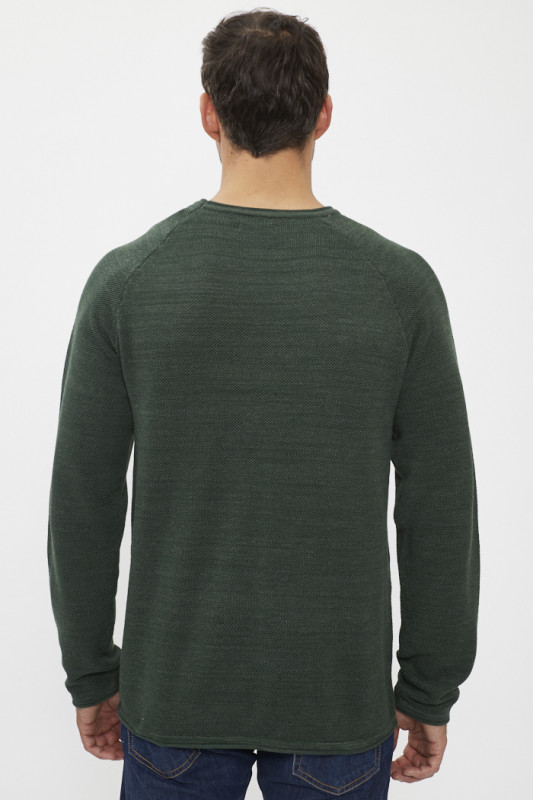 Pull tricoté col rond vert foncé