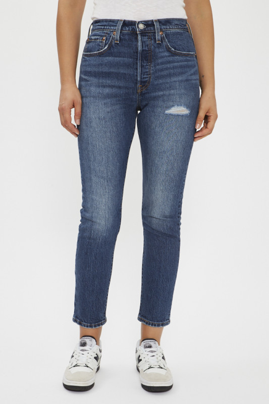 Jeans 501 skinny dark indigo effet usé femme