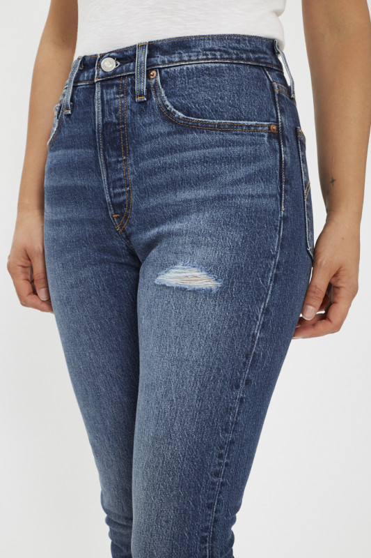 Jeans 501 skinny dark indigo effet usé levi's en coton mélangé