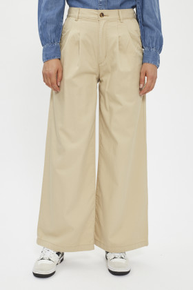 Pantalon large plissé safari beige femme