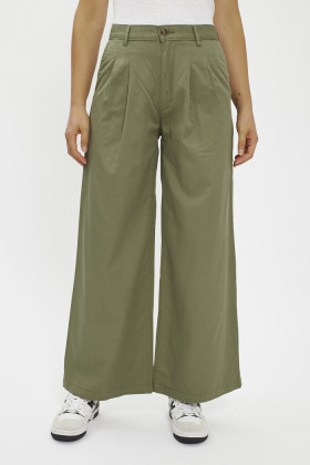 Pantalon large plissé kaki femme