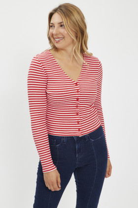 T-shirt Monica blanc à rayures rouges femme