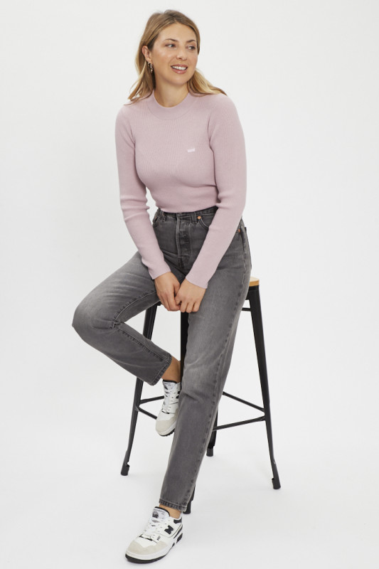 Pull côtelé à ras du cou lilas