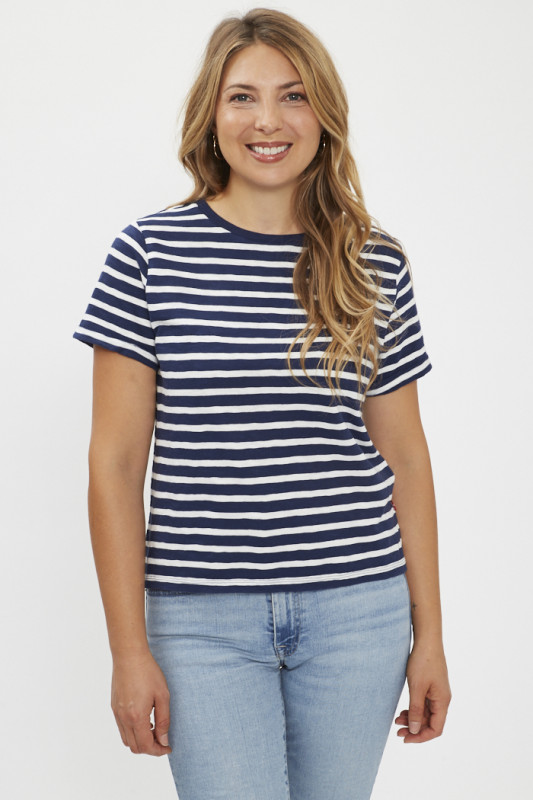 T-shirt Margot rayures bleu marine et blanche femme