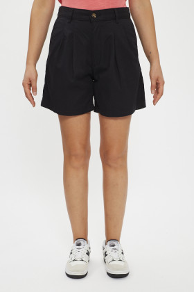 Short à plis taille haute noir femme