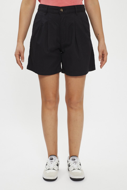 Short à plis taille haute noir femme