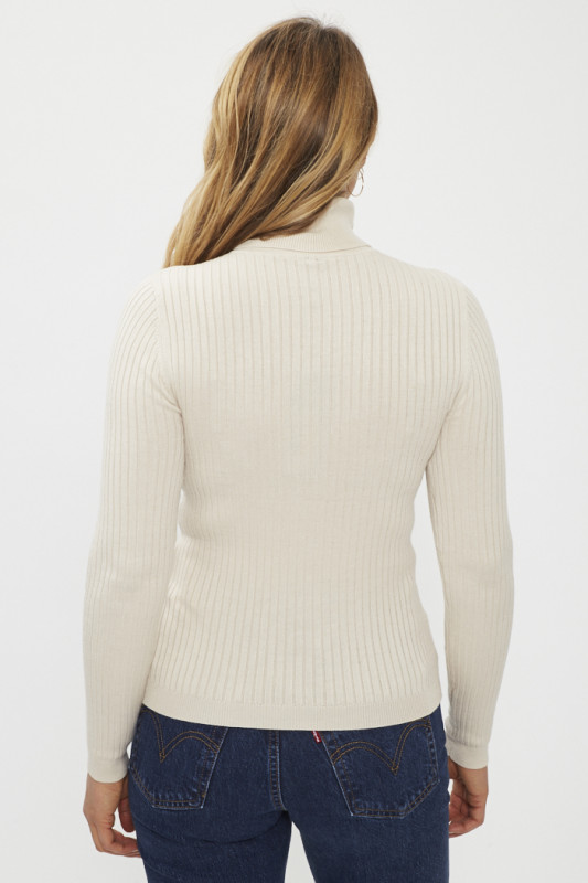 Pull col roulé beige en maille Only