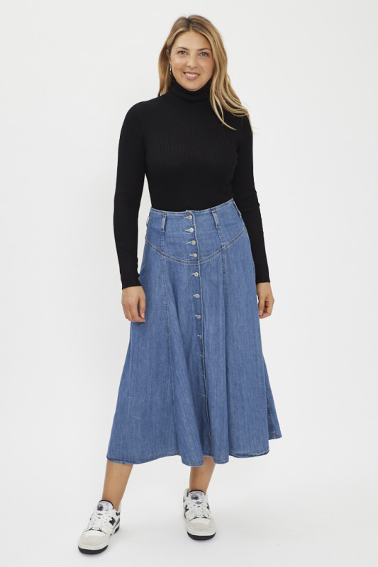 Pull col roulé noir en maille femme