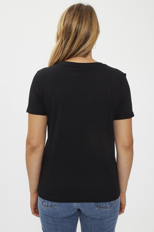T-shirt noir col V manches courtes 100% coton  femme Only