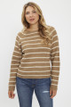 Pull beige à rayures blanches