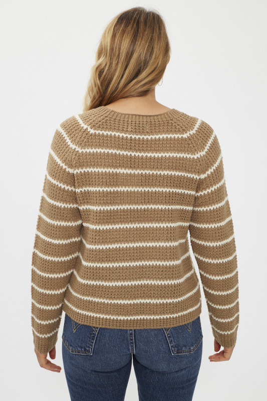 Pull beige à rayures blanches JDY