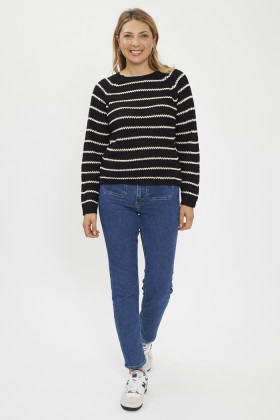 Pull noir à rayures blanches JDY