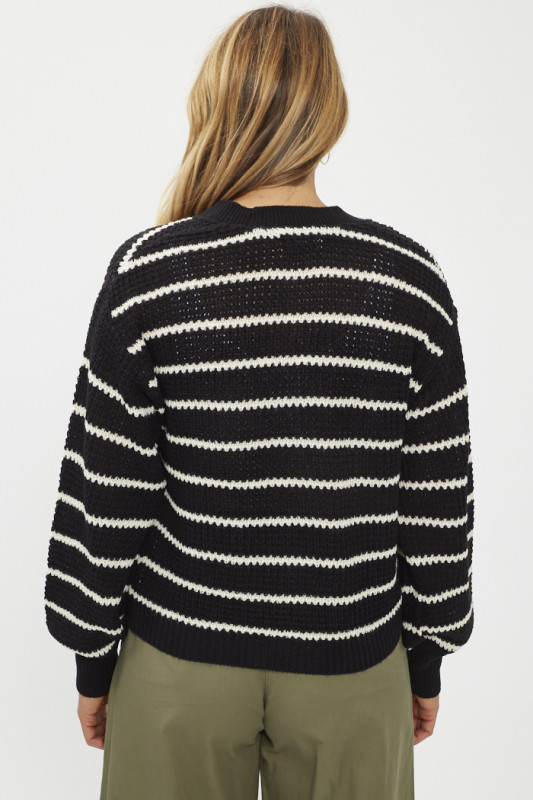 Cardigan noir à rayures blanches femme JDY