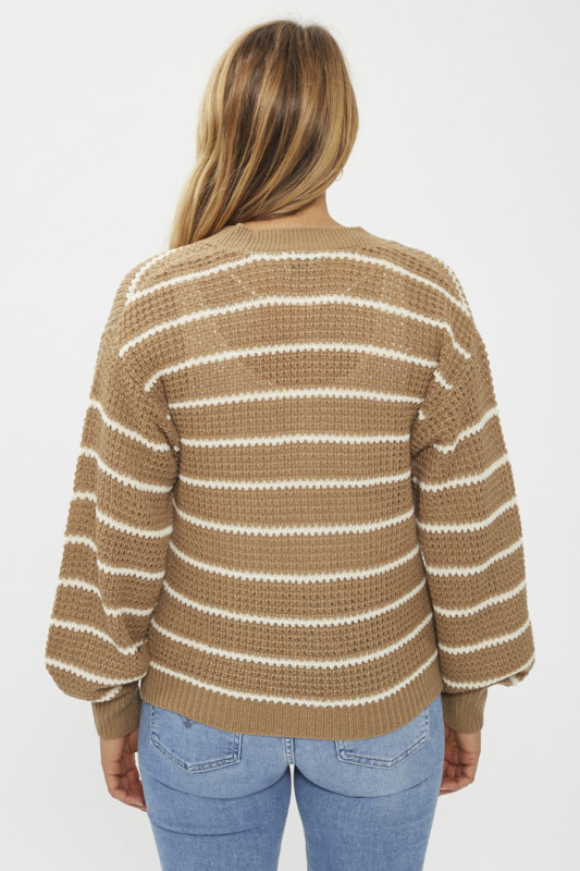 Cardigan beige à rayures blanches femme JDY