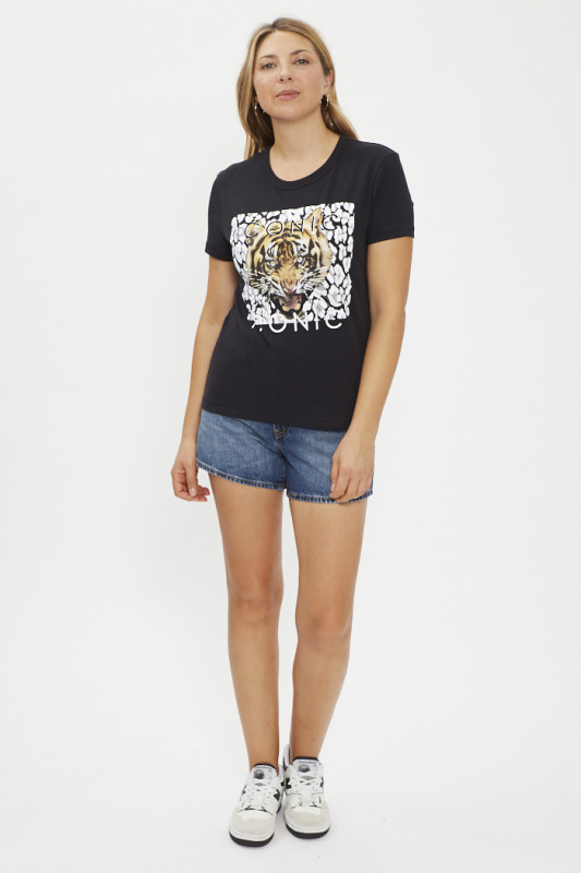 T-Shirt noir manches courtes tête de tigre