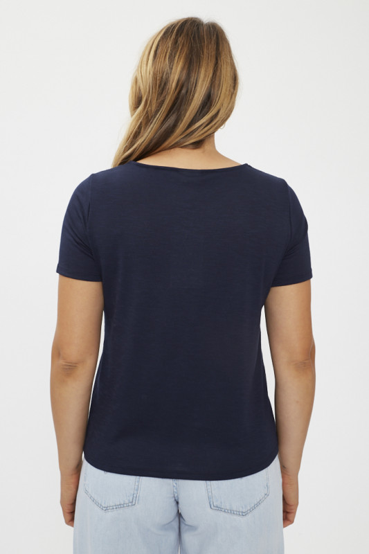 T-shirt bleu marine col dentelle Jacqueline de Yong