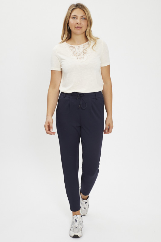 Pantalon regular ceinture élastiquée bleu nuit femme JDY